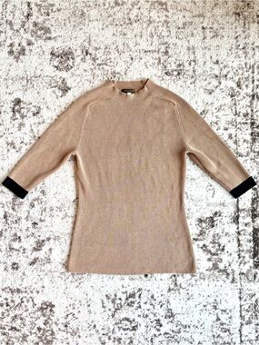 Rare Louis Vuitton Uniforms Silk Camel Crewneck Sweater with Black Cuff Detail